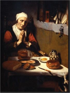 Het gebed zonder end, door Nicolaes Maes
Oorspronkelijke naam is 'Oude vrouw in gebed'. De kat onderin het schilderij dat aan het tafelkleed hangt kan zelfs de vrouw niet afleiden van haar gebed.
Dit werk van Maes werd ca. 1656 geschilderd en is Maes' meest bekende werk. Het is te zien in het Rijksmuseum te Amsterdam. In dit werk is goed te zien dat Maes een leerling van Rembrandt was, zeker in het gebruik van het licht.